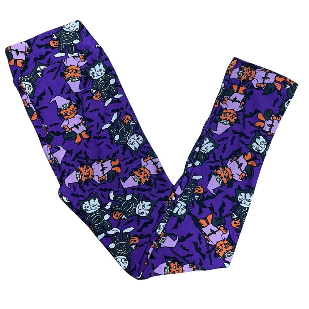 LuLaRoe L/XL Kids NWOT Halloween Cat Purple Black Leggings